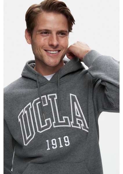 Jepsen Koyu Gri Kapüşonlu Nakışlı Standard Fit Erkek Sweatshirt fiyatları