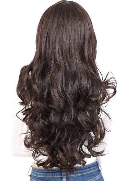 Yoğun Dalgalı Fiber Sentetik Uzun Perçemsiz Peruk-Kahverengi fırsatları