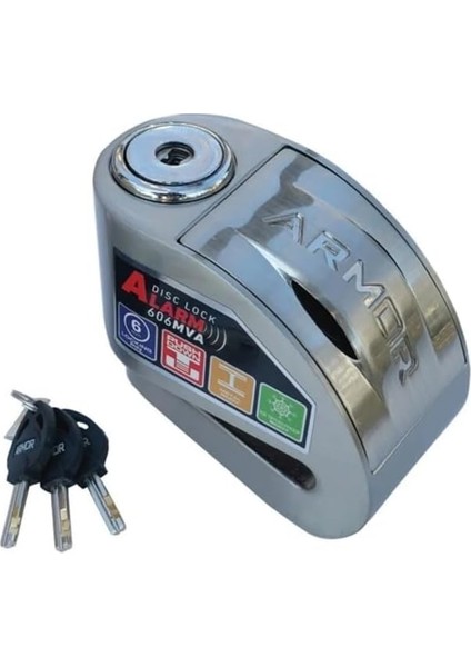 6mm Gri Renkli Alarmlı Disk Kilidi