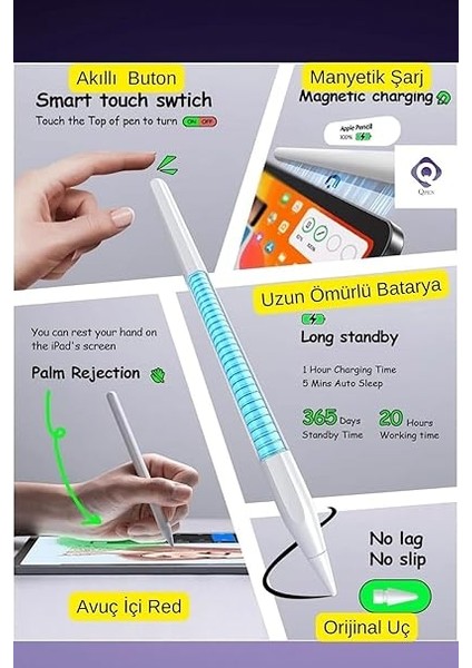 Ipad 10.9 Inç Air 5. Nesil ile Uyumlu Manyetik ve Kablosuz Şarj Olabilen Stylus Bluetooth Tablet Kalemi modelleri