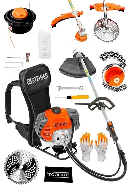 Alman 16 Hp Tam Profesyonel Sırt Tipi Benzinli Tırpan Ot Çalı Çim Biçme Makinesi Turuncu + Canavar Başlık fiyatları