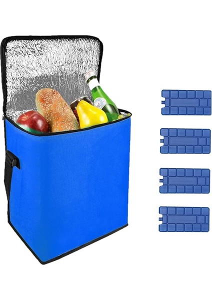 Termos Çanta ve 4 Adet Buz Kaseti Soğuk Sıcak Yalıtımlı 21 Lt. Araç Oto Piknik Kamp Plaj Omuz Çantası Soğutucu Çanta Buzluk