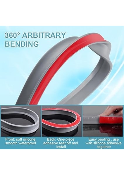 1m Duş Eşiği Su Bariyeri, Silikon Duş Sıçrama Koruma Şeridi 50G Tutkallı, Kendinden Yapışkanlı Islak Oda Zemin Bariyeri, Banyo Için Islak Oda Banyo Zemin Contası, Mutfak Lavabosu (5 cm modelleri