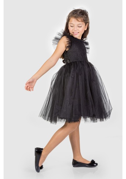 Roza Dantel Tütü Kız Çocuk Abiye Elbise MNK0546 - Siyah - 8 Yaş fiyatları