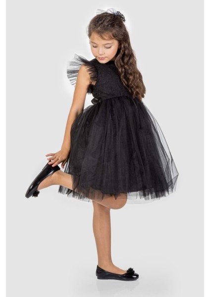 Roza Dantel Tütü Kız Çocuk Abiye Elbise MNK0546 - Siyah - 8 Yaş modelleri
