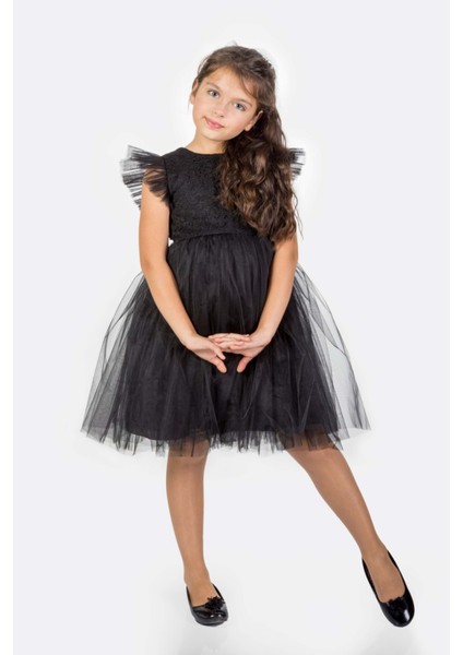 Roza Dantel Tütü Kız Çocuk Abiye Elbise MNK0546 - Siyah - 8 Yaş fırsatları