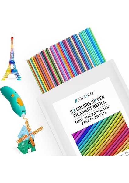 Start+3d Kalem Için 32 Renk 3D Kalem Filament Dolum, Düşük Baskı Sıcaklığı 2.5mm Pcl Filament, Her Renk 15CM x 5 Adet, Toplam 160 Adet 2400 cm (Mixcolor2)