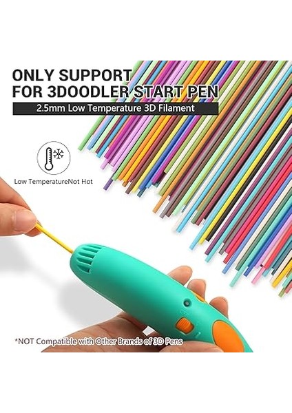 Start+3d Kalem Için 32 Renk 3D Kalem Filament Dolum, Düşük Baskı Sıcaklığı 2.5mm Pcl Filament, Her Renk 15CM x 5 Adet, Toplam 160 Adet 2400 cm (Mixcolor2) fiyatları