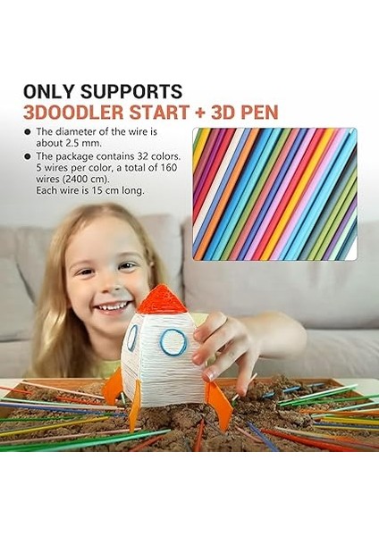 Start+3d Kalem Için 32 Renk 3D Kalem Filament Dolum, Düşük Baskı Sıcaklığı 2.5mm Pcl Filament, Her Renk 15CM x 5 Adet, Toplam 160 Adet 2400 cm (Mixcolor2) indirimleri