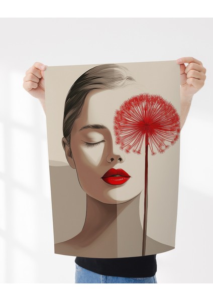 Çerçevesiz Poster, Dijital Baskı Soyut Kadın ve Çiçek Temalı Poster, Minimal, Ev, Ofis, Dekorasyon