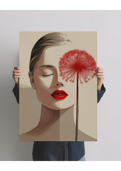 Çerçevesiz Poster, Dijital Baskı Soyut Kadın ve Çiçek Temalı Poster, Minimal, Ev, Ofis, Dekorasyon