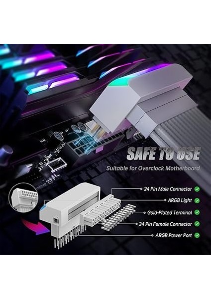 Anakart Için 24PIN 90 Drad Adaptörü, Atx/matx/ıtx Için 5V 3pin Rgb 90 Derece Konektör, Masaüstü Anakart Için 24PIN Erkek - Dişi Güç Adaptörü, Beyaz modelleri
