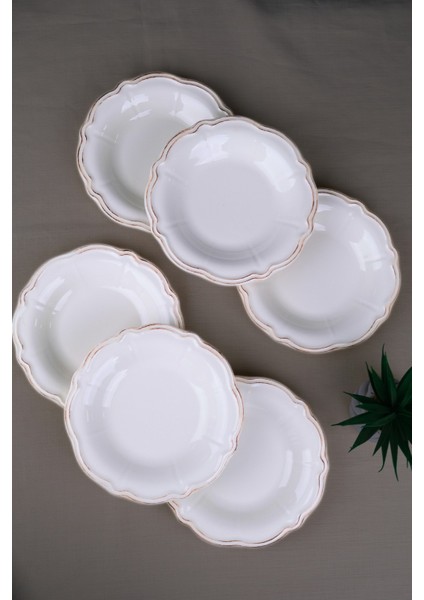 Porselen Antik Stoneware Çukur Tabak 22CM 6 Kişilik 6 Parça
