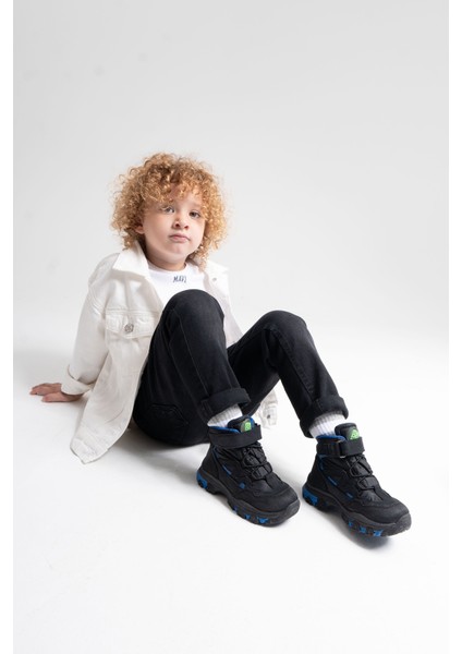 Erkek Çocuk Siyah Hakiki Deri Anatomik Günlük Bot