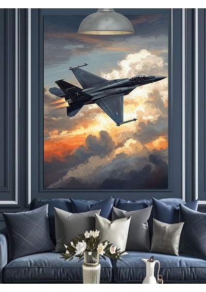 Gökyüzünde Uçan Savaş Jet Uçağı Dekoratif Kanvas - Mdf Ahşap Tablo fiyatları
