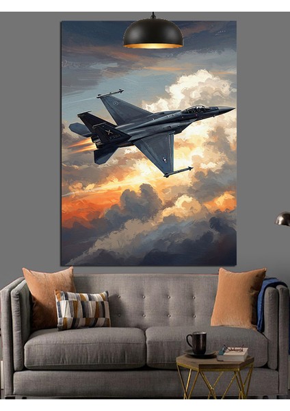 Gökyüzünde Uçan Savaş Jet Uçağı Dekoratif Kanvas - Mdf Ahşap Tablo modelleri