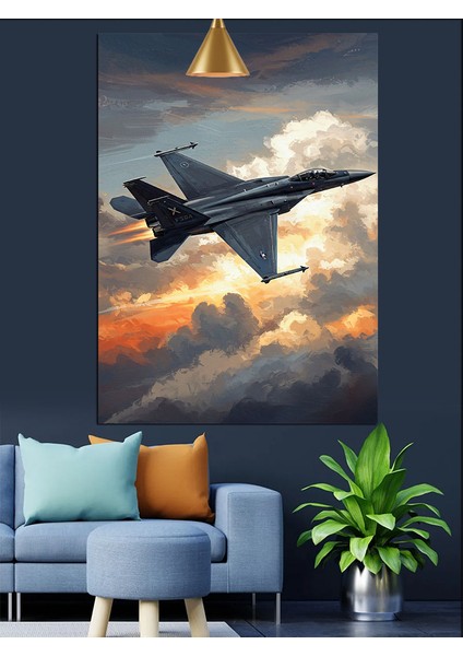 Gökyüzünde Uçan Savaş Jet Uçağı Dekoratif Kanvas - Mdf Ahşap Tablo fırsatları