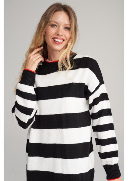 Çetinkaya Miya Mira Modest 8625 Kadın Bisiklet Yaka Akrilik Yırtmaçlı Triko Kazak Siyah