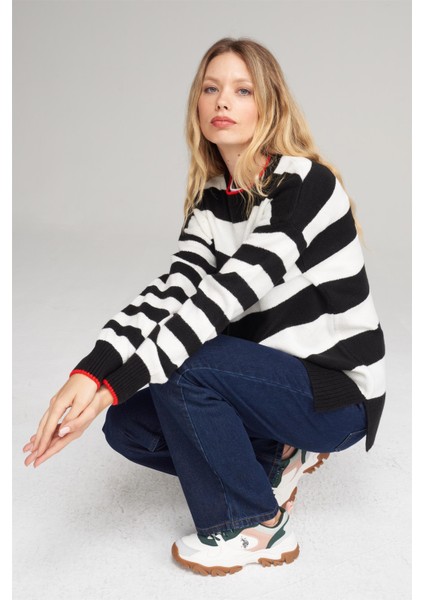 Çetinkaya Miya Mira Modest 8625 Kadın Bisiklet Yaka Akrilik Yırtmaçlı Triko Kazak Siyah modelleri