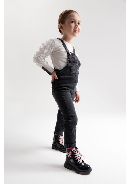 Kız Çocuk Siyah Rugan Rugan Deri Suya Dayanıklı Günlük Bot