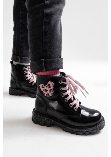 Kız Çocuk Siyah Rugan Rugan Deri Suya Dayanıklı Günlük Bot