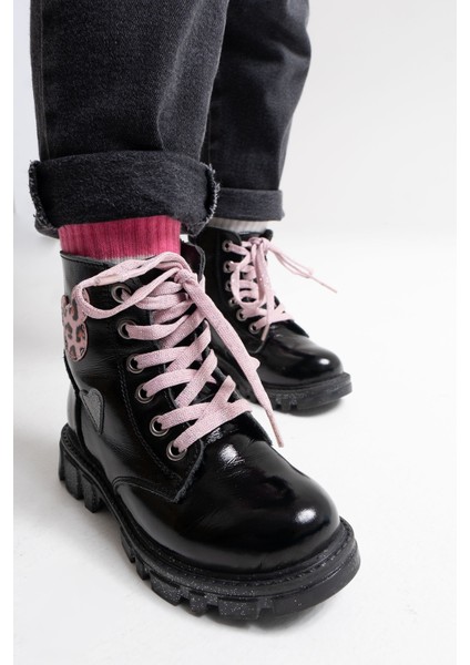 Kız Çocuk Siyah Rugan Rugan Deri Suya Dayanıklı Günlük Bot