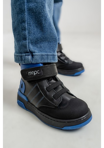 Erkek Çocuk Siyah Hakiki Deri Anatomik Günlük Bot