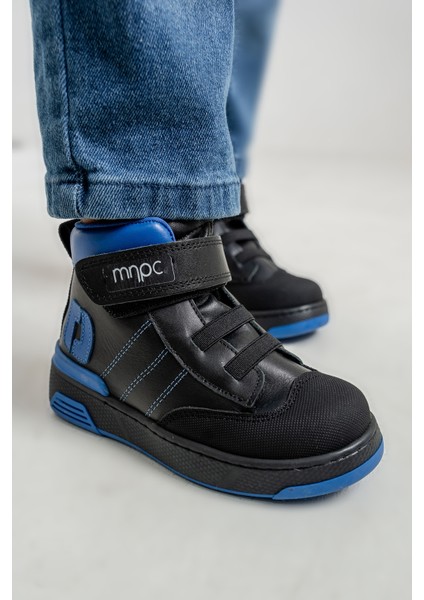 Erkek Çocuk Siyah Hakiki Deri Anatomik Günlük Bot