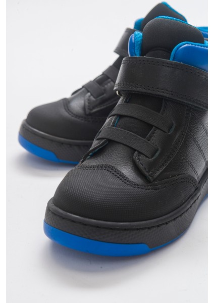 Erkek Çocuk Siyah Hakiki Deri Anatomik Günlük Bot