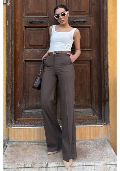 Kahverengi Yüksek Bel Kumaş Pantolon MG2285