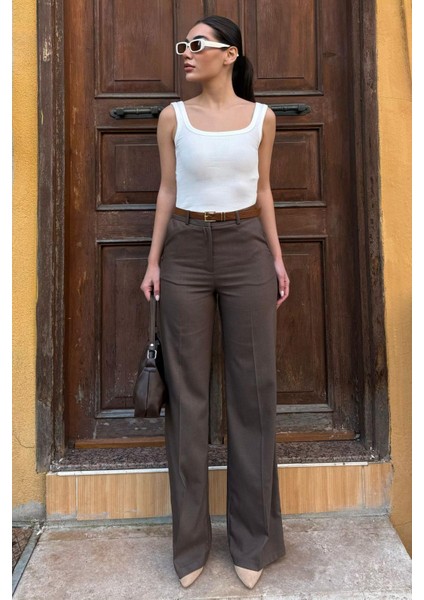Kahverengi Yüksek Bel Kumaş Pantolon MG2285 fiyatları