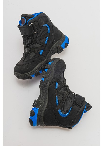 Erkek Çocuk Siyah Hakiki Deri Anatomik Günlük Bot