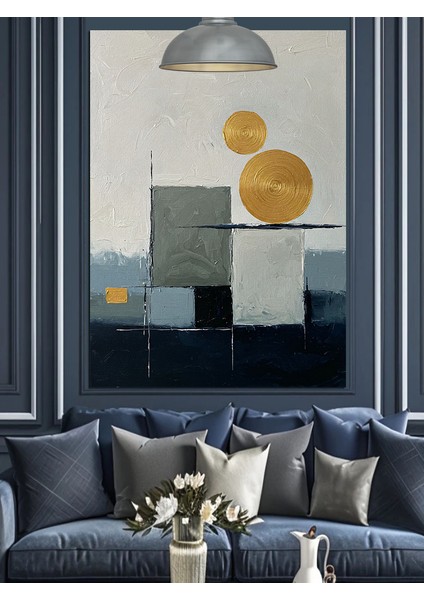 Minimalist Çizgilerle Güneş ve Kareler Dekoratif Kanvas - Mdf Ahşap Tablo