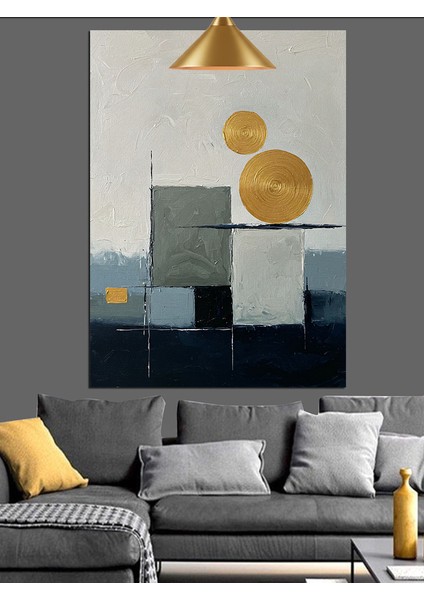 Minimalist Çizgilerle Güneş ve Kareler Dekoratif Kanvas - Mdf Ahşap Tablo indirimleri