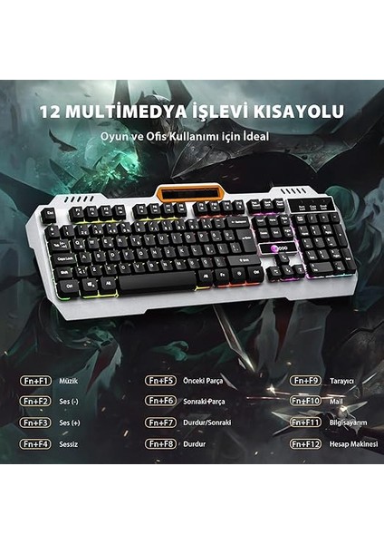 KB123 USB Kablolu Oyuncu Klavye - Rainbow Efektli, Mekanik Hisli Sessiz, Membran Gaming Türkçe Q Klavye Metalik Gri fiyatları
