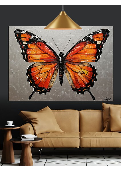 Muhteşem Kelebek Turuncu Kanat Dekoratif Kanvas - Mdf Ahşap Tablo