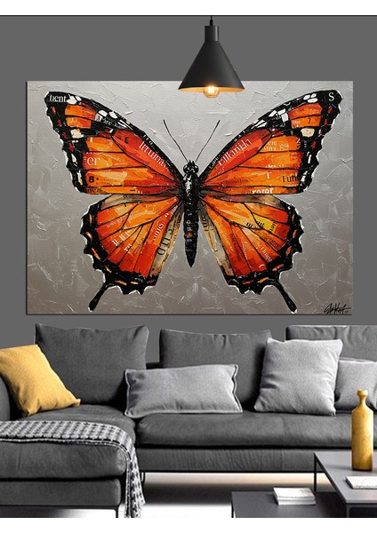 Muhteşem Kelebek Turuncu Kanat Dekoratif Kanvas - Mdf Ahşap Tablo fiyatları