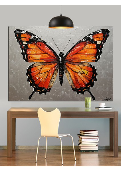 Muhteşem Kelebek Turuncu Kanat Dekoratif Kanvas - Mdf Ahşap Tablo fırsatları