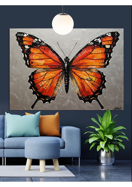 Muhteşem Kelebek Turuncu Kanat Dekoratif Kanvas - Mdf Ahşap Tablo indirimleri