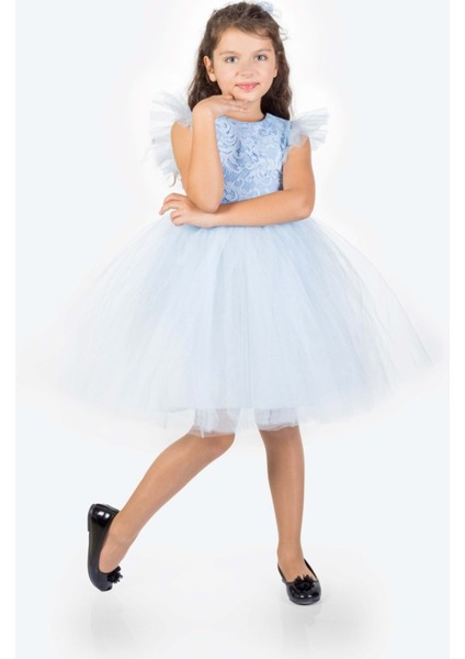 Roza Dantel Tütü Kız Çocuk Abiye Elbise MNK0546 - Bebe Mavi - 7 Yaş fiyatları