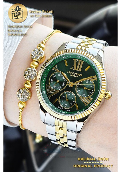 Bileklik Hediyeli Orijinal Fonksiyonları Aktif Takvimli Yeşil Haki Kadran Kadın Kol Saati