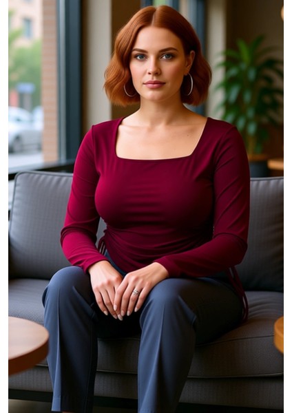 Kadınlar Için Şık Kare Yaka Büzgülü Yan Detaylı Örme Üst Kaliteli Şık Rahat Modern Zarif Günlük fırsatları