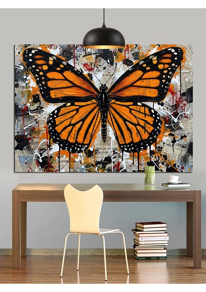 Turuncu Kelebek Uçuşu Dekoratif Kanvas - Mdf Ahşap Tablo