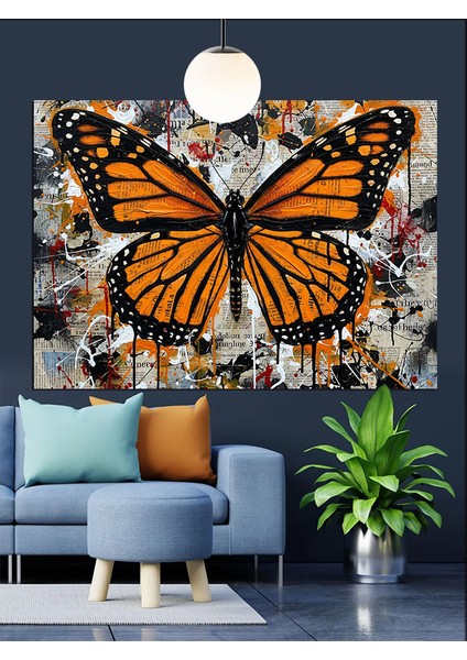 Turuncu Kelebek Uçuşu Dekoratif Kanvas - Mdf Ahşap Tablo fiyatları