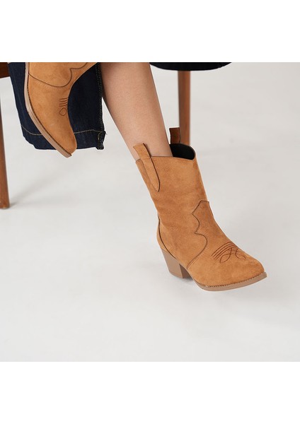 Tarçın Taba Süet Kadın Kısa Kovboy Kanvas Western Bot modelleri