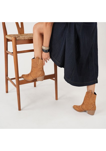 Tarçın Taba Süet Kadın Kısa Kovboy Kanvas Western Bot fırsatları