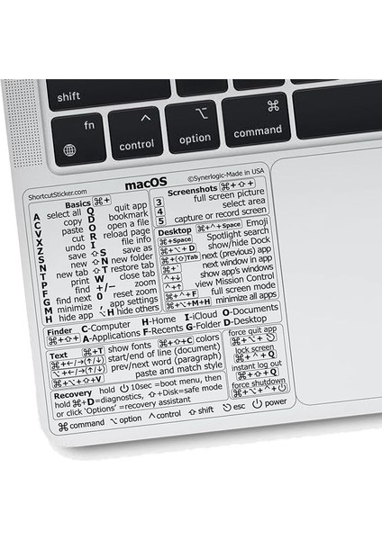 (2 Adet) Mac Os Kısayollar Etiketi | Macos Için Klavye Çıkartmaları | Dizüstü Bilgisayar Için Kalıntı Olmayan Lamine Vinil MacBook Hile Tablosu | MacBook Kısayolları 2025 (Şeffaf/siyah/2