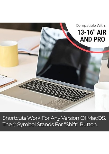 (2 Adet) Mac Os Kısayollar Etiketi | Macos Için Klavye Çıkartmaları | Dizüstü Bilgisayar Için Kalıntı Olmayan Lamine Vinil MacBook Hile Tablosu | MacBook Kısayolları 2025 (Şeffaf/siyah/2 indirimleri