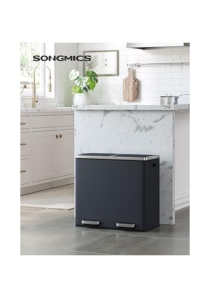 LTB48GS Mutfak Için 2 Bölmeli Pedallı Çöp Kutusu 2 x 24L Yumuşak Kapanış Plastik Iç Kovalı Çöp Kutusu, Ayak Pedallı ve Taşıma Saplı fiyatları