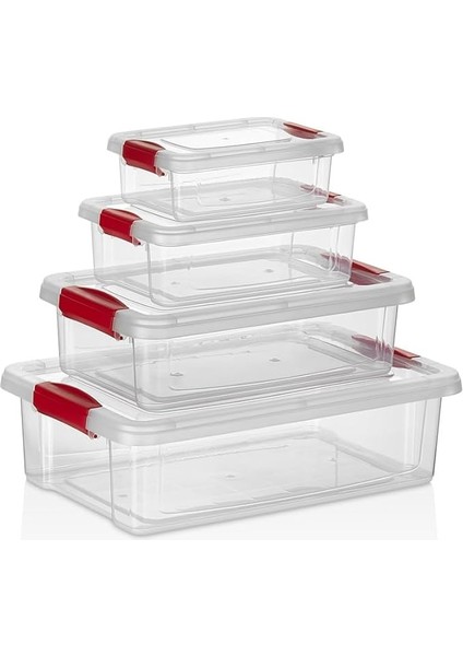 4'lü Kilitli Plastik Saklama Kabı Seti, Iç Içe Kilitli Plastik Erzak Saklama Kabı | Iç Içe Istiflenebilir, Yer Tasarrufu
